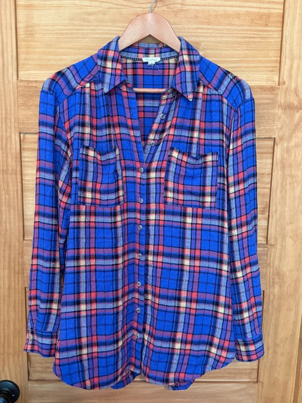 Pilcro Anthropologie Hadley Relaxed Fit Blue Plaid Buttondown Shirt Women's S